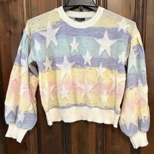 Nikka K Pastel Striped Sweater w/Star & Sequins Women's Small- Retro 80s Whimsy